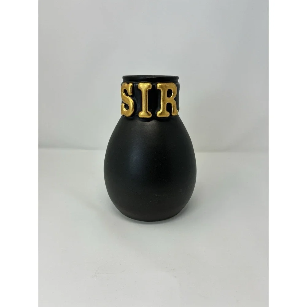 Amanda Wright Studio YES SIR Vase Set Black Gold Ceramic Art Pottery Signed